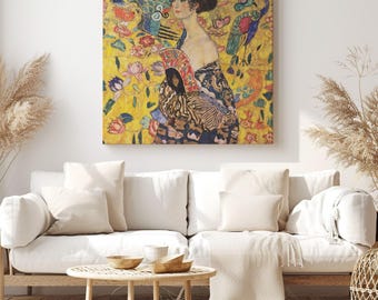 Lady with a fan, Gustav Klimt Gemälde Reproduktion, Leinwand Wand Kunst, Klassische Kunstwerk für Wohnzimmer Dekor