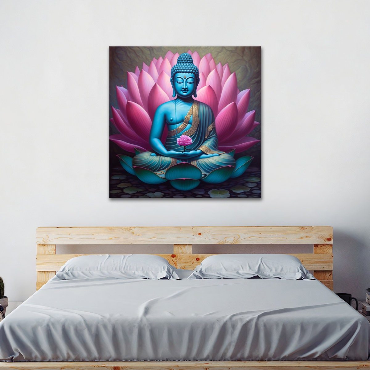 Buddha Lotus Flower Canvas | Art Print Wall Hanging Picture | Peaceful ...