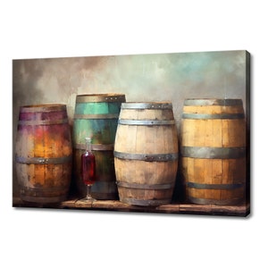 Vintage Wine Wooden Barrels Canvas Print | Tuscany Vineyard Italian Art | Wine Lover Gift Wall Hanging | Kitchen Restaurant Wall Art Print