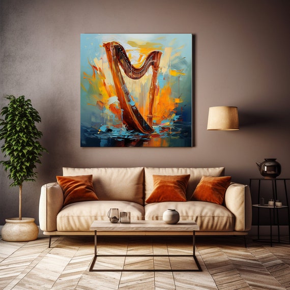 Harp Music Instrument Colourful Painting Style Canvas Print