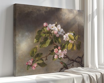 Hummingbird & Apple Blossom Canvas Print: Vintage Style Wall Art