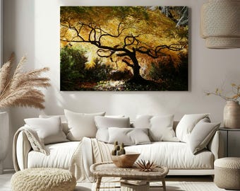 Japanese Maple Tree canvas wall art print, autumn forest landscape art, rustic countryside home décor, seasonal wall artwork for living room