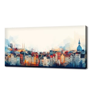 Brussels Capital Of Belgium Canvas Print Wall Art, Modern Design Home Office Decor, Famous Landmarks Skyline Colourful Painting Print