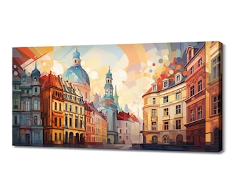 Vienna Watercolor Cityscape Canvas Print, Colorful Abstract Skyline Wall Art