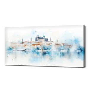 Prague Capital Of Czech Republic Canvas Print Wall Art, Modern Design Home Office Decor, Famous Landmarks Skyline Neutral Painting Print