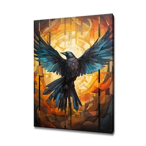 Beautiful Crow Bird Abstract Painting Canvas Print | Gift For Bird Lover | Crow Bird Wall Art Print | Birds Home Wall Decor Modern Wall Art