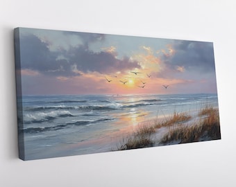 Sea Sunset Canvas Print Wall Art, Coastal Home Decor, Ocean Landscape Painting, Tropical Sunset Gift, Large Wall Hanging