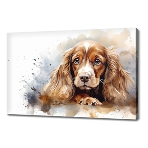 Cute Spaniel Puppy Dog Watercolour Canvas Print | Animals Canvas Picture | Dog Lovers Gift Painting Wall Hanging | Wall Art Print On Canvas