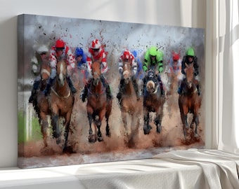 Jockeys Canvas Print Wall Art – Colorful Horse Racing Painting – Vibrant Equestrian Decor for Living Room, Office, Sports-Inspired Interiors