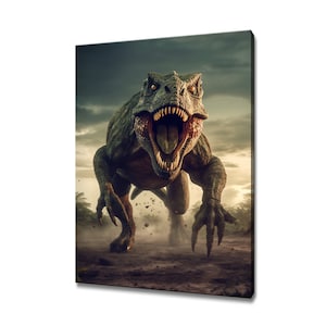 Angry Dinosaur Art Print | Colourful Animals Canvas Picture | Wild life Painting Wall Hanging | Multiple Sizes | High Quality Wall Art