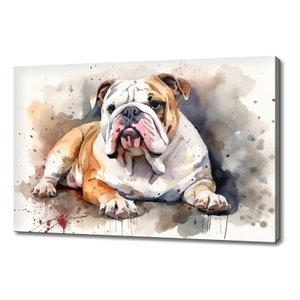 Cute Bulldog Dog Watercolour Canvas Print | Animals Canvas Picture | Dog Lovers Gift Painting Wall Hanging | Wall Art Print On Canvas
