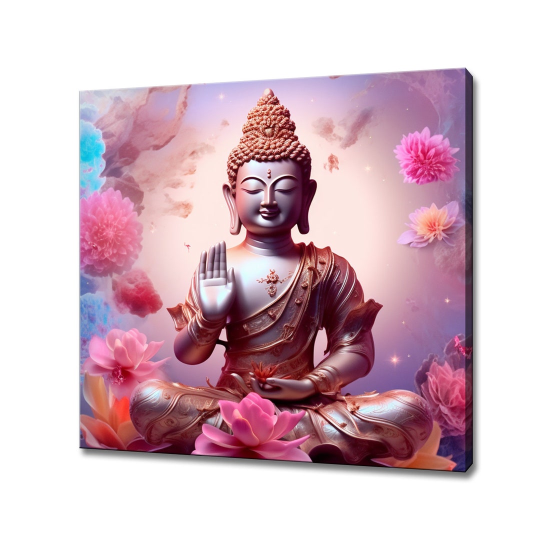 Buddha Lotus Flower Canvas | Art Print Wall Hanging Picture | Peaceful ...