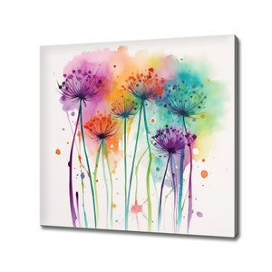 Rainbow Colourful Dandelion Flowers Field Watercolour Painting Style Canvas Print, Modern Floral Wall Art Print, Botanical Art Prints
