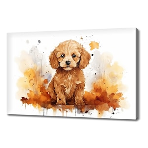Cute Brown Cockapoo Dog Watercolour Canvas Print | Animals Canvas Picture | Dog Lovers Gift Painting Wall Hanging | Wall Art Print On Canvas