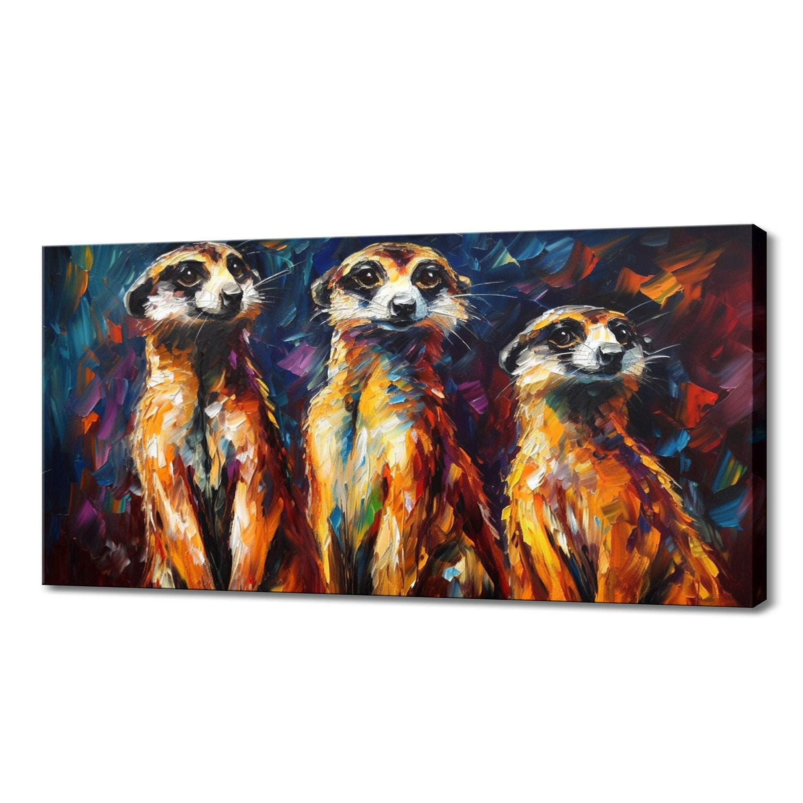 Family of meerkats wall art canvas print picture home decor animals handmade wall hangings customised gifts fast free uk delivery