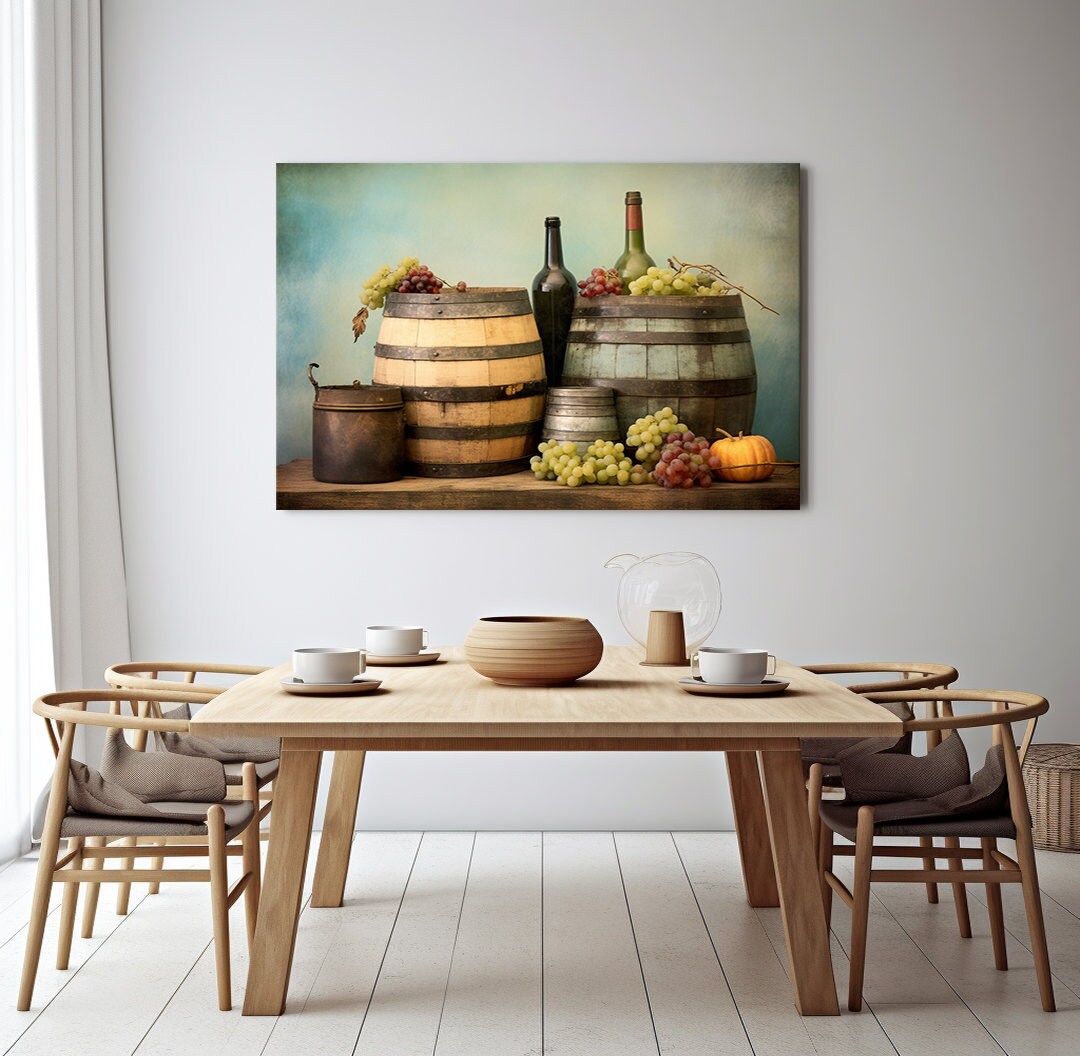 Quadro Su Tela 5 Pannelli – Vigneto E Bottiglia Di Vino Toscana, Formato 170x80 Cm, Pronto Da Appendere