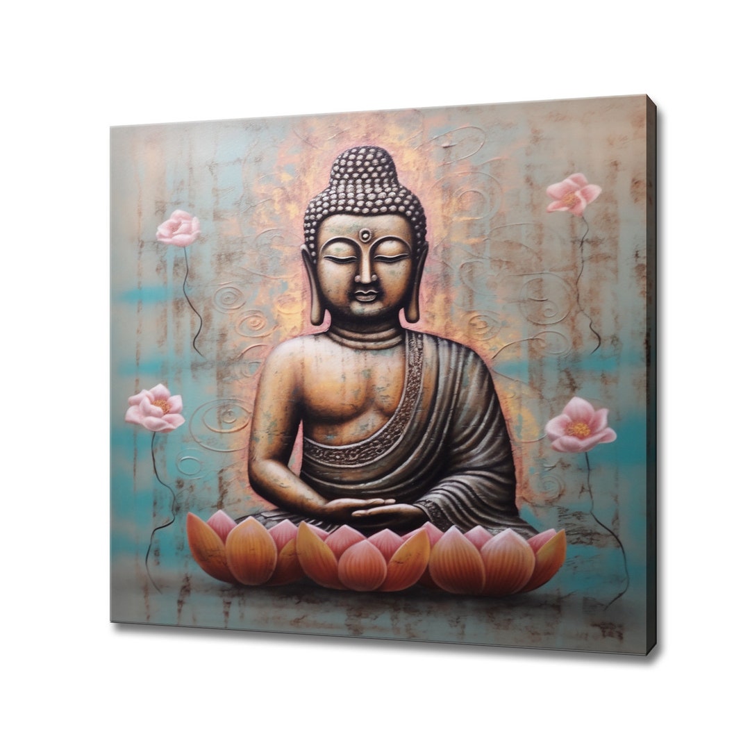 Buddha Lotus Flower Canvas | Art Print Wall Hanging Picture | Peaceful ...