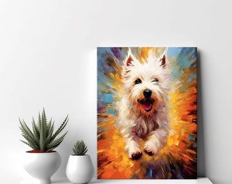 West Highland White Terrier Dog Animal Canvas Print | Gift For West Highland White Terrier Dog Lover | Colourful Dog Portrait Painting Print