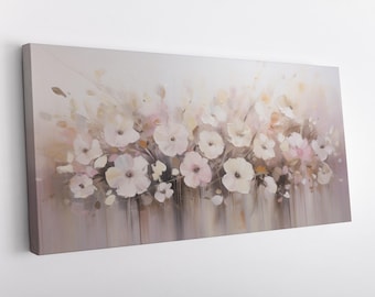 White and Pink Flowers, Floral Canvas Print Wall Art – Elegant Flowers Painting – High Quality Gallery Wrapped Canvas – Ready to Hang