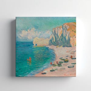 The Beach and the Falaise d&#39;Amont Canvas Print | Classic Painting Reproduction | Wall Art Decor | Home Décor Masterpiece by Claude Monet