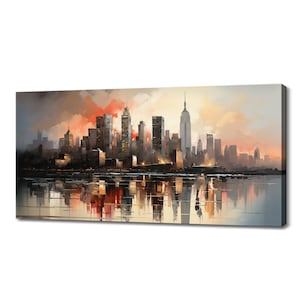 New York Skyscrapers Sunset Canvas Print Wall Art, Modern Design Home Office Decor, Famous Landmarks Skyline Colourful Painting Print