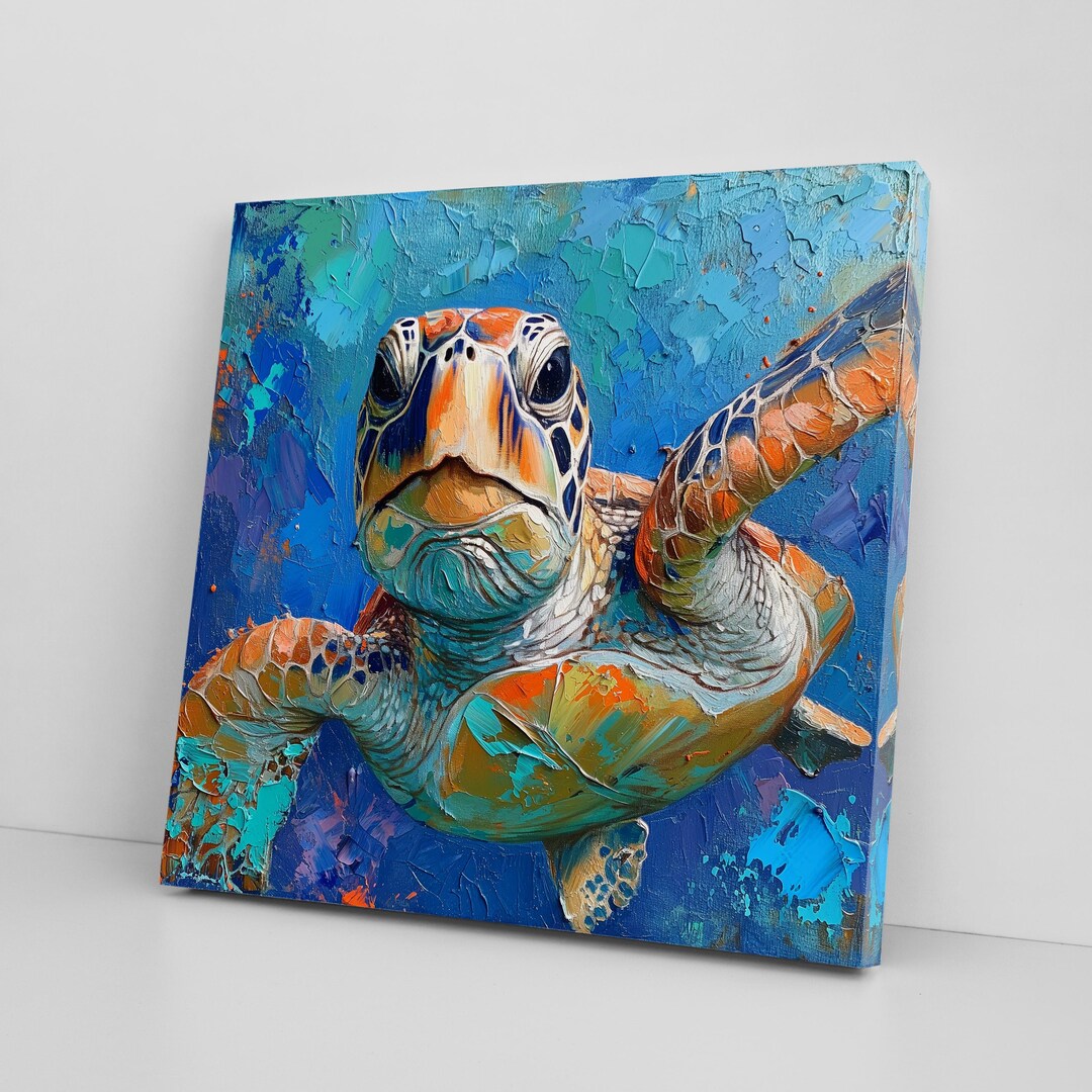 Sea Turtle Canvas Print Wall Art – Blue Ocean Animal Painting - Etsy