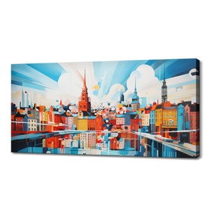 Helsinki Capital Of Finland Canvas Print Wall Art, Modern Design Home Office Decor, Famous Landmarks Skyline Colourful Abstract Print