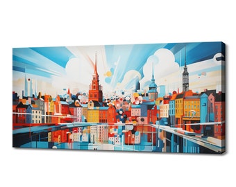 Helsinki Skyline Canvas Print, Colorful Abstract Cityscape Wall Art