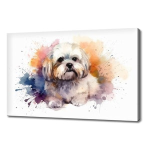 Cute Lhasa Apso Dog Watercolour Canvas Print | Animals Canvas Picture | Dog Lovers Gift Painting Wall Hanging | Wall Art Print On Canvas