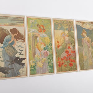 Four Seasons by  Alphonse Mucha Canvas Print – Art Nouveau Wall Art – Vintage Illustration for Elegant, Romantic, or Classic Interiors