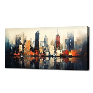 New York Skyscrapers US Capital Canvas Print Wall Art, Modern Design Home Office Decor, Famous Landmarks Skyline Colourful Painting Print