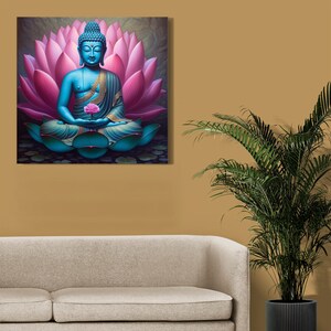 Buddha Lotus Flower Canvas | Art Print Wall Hanging Picture | Peaceful ...