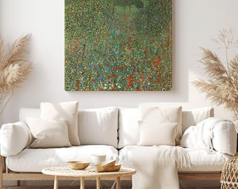 Poppy Field, Gustav Klimt Painting Reproduction, Canvas Print Wall Art, Classic Artwork for Living Room Decor