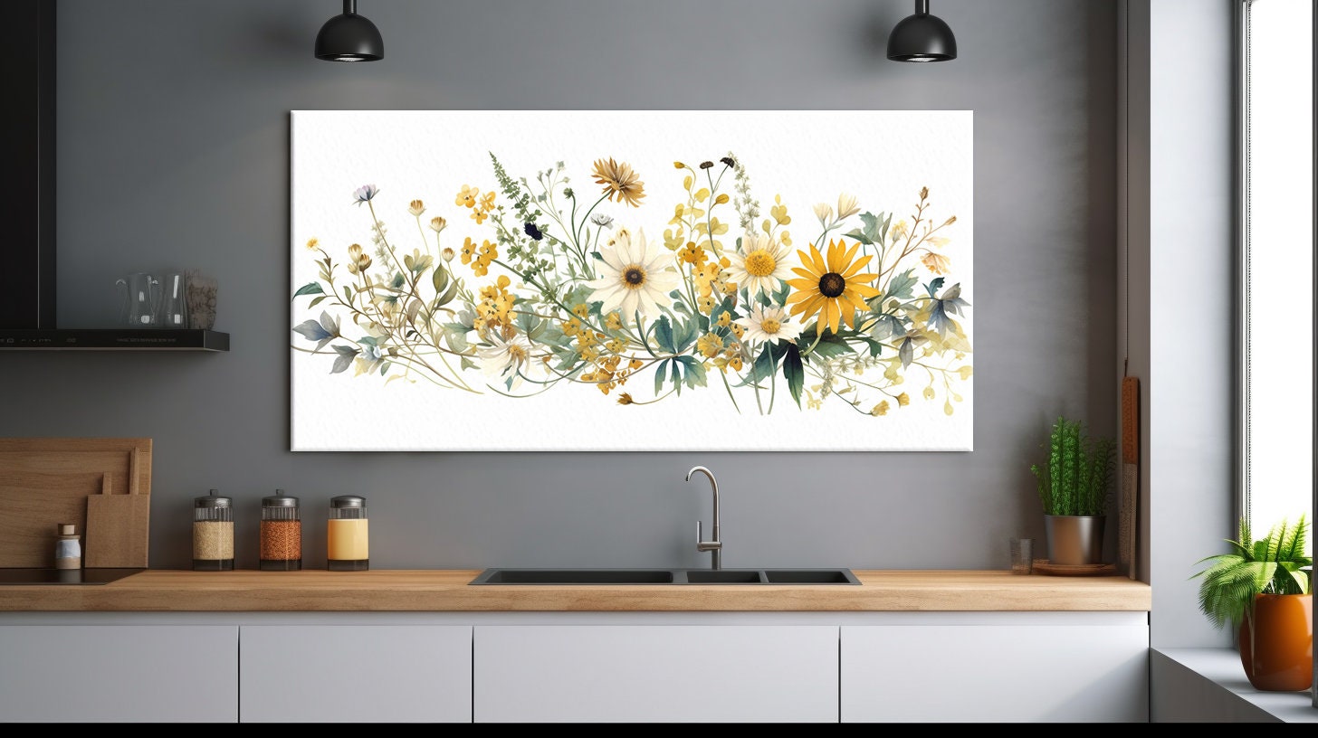 Yellow Wildflowers Art Print | Meadow Flowers Canvas Print Picture ...