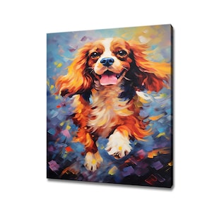 Cavalier King Charles Spaniel Dog Animal Canvas Print | Gift For King Charles Spaniel Dog Lover | Colourful Dog Portrait Painting Print