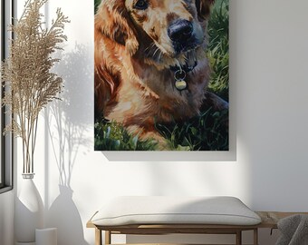 Watercolor Golden Retriever wall art canvas print, dog painting home decor, pet lover gift, Dog portrait artwork on canvas