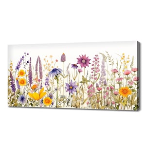 Colourful Wildflowers Field Meadow Art Print | Meadow Flowers Canvas Print | Watercolour Botanical Floral Wall Hanging | Flowers Wall Art