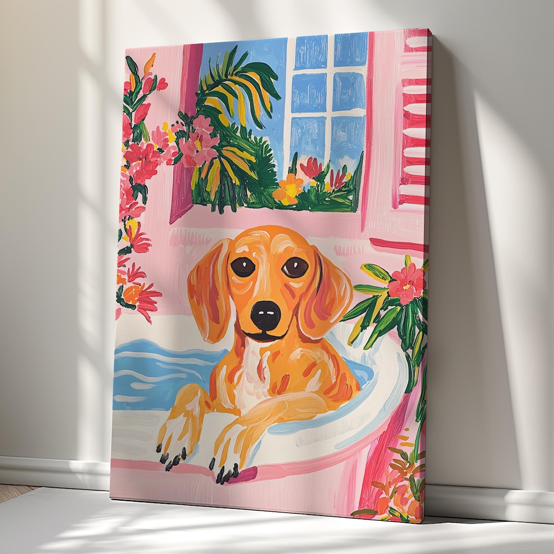 Colourful Dachshunds Dog in Bathtub Canvas Print Wall Art – Vibrant ...