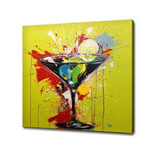 Martini Cocktail Drink Abstract Painting Canvas Print Art | Bar Restaurant Wall Decor | Alcoholic Drinks Print | Drinks Kitchen Wall Art