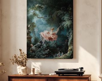 The Swing by Jean-Honoré Fragonard, Vintage Painting Reproduction – Canvas Print Wall Art – Classic Artwork, Gallery Wrapped, Ready to Hang