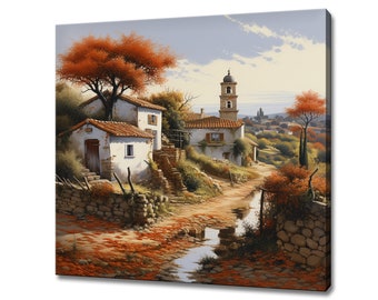 Portugal Village Art Print | Colorful Canvas Wall Hanging | Landscape Farmhouse Decor