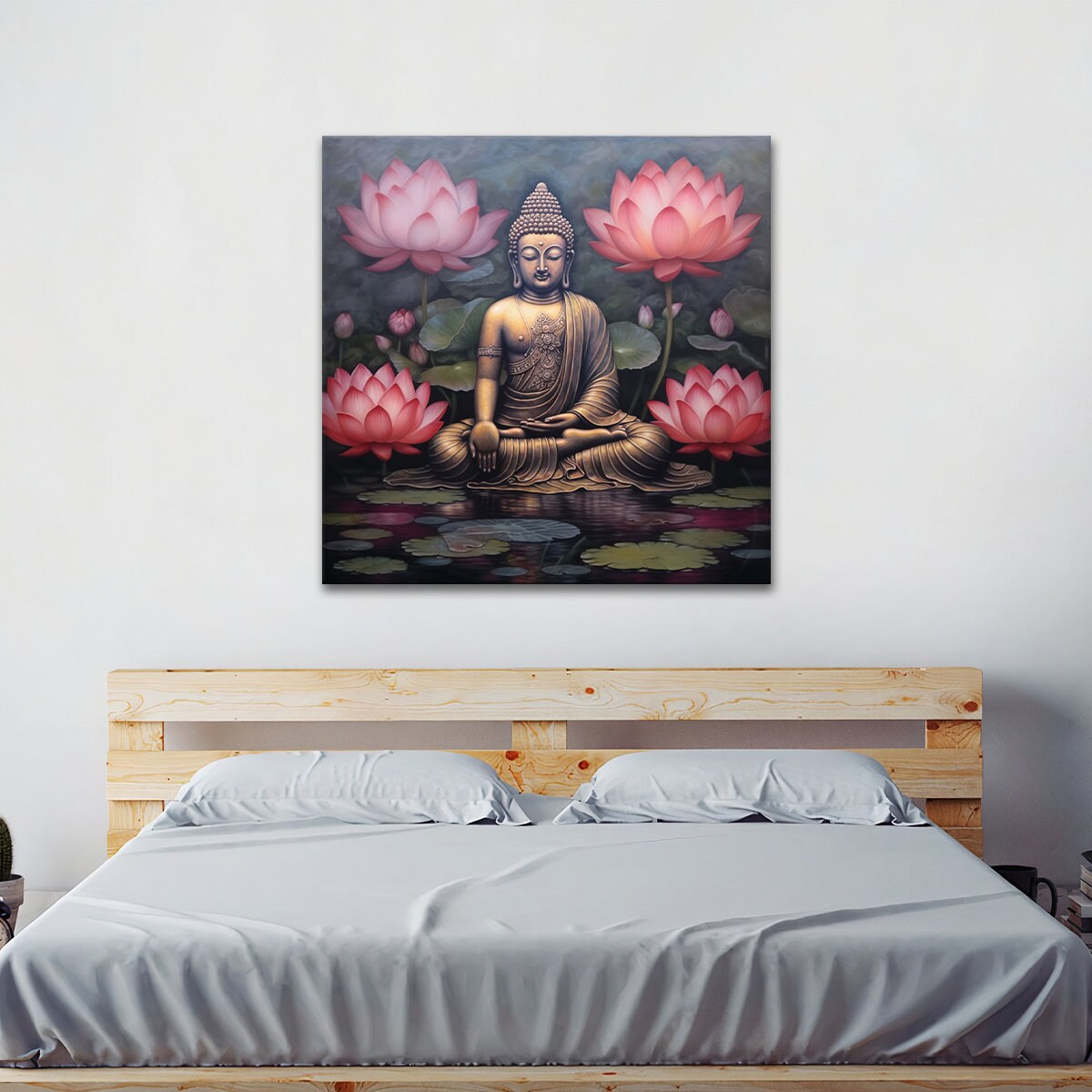 Buddha Lotus Flower Canvas | Art Print Wall Hanging Picture | Peaceful ...