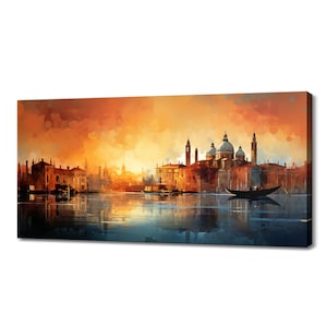 Venice City In Italy Sunset Canvas Print Wall Art, Modern Design Home Office Decor, Famous Landmarks Skyline Colourful Painting Print