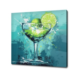 Tropical Margarita Cocktail Drink With Lime Canvas Print Art | Bar Restaurant Wall Decor | Alcoholic Drinks Print | Drinks Kitchen Wall Art