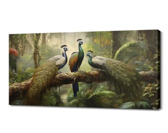 Adorable Peacock Family Canvas Print Art | Gift For Peacock Lover | Animals Wall Art Print | Wildlife Home Decor I Artwork For Birds Lovers