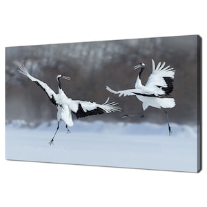 Pair of fighting red crowned crane birds wall art canvas print home decor handmade wall hangings customised gifts fast free uk delivery