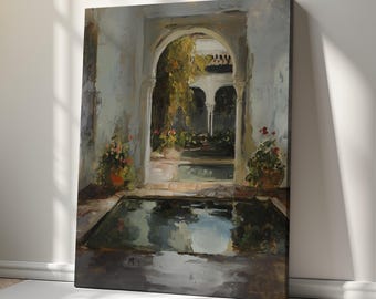 Patio Español, Lámina Clásica sobre Lienzo – Decoración Elegante para el Hogar – Obra de Arte de Alta Calidad para Colgar en la Pared, Ideal para Cualquier Estilo de Interior