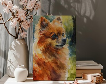 Watercolour Pomeranian  wall art canvas print, dog painting home decor, pet lover gift, Dog portrait artwork on canvas