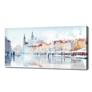 Vilnius Capital Of Lithuania Canvas Print Wall Art, Modern Design Home Office Decor, Famous Landmarks Skyline Neutral Painting Print