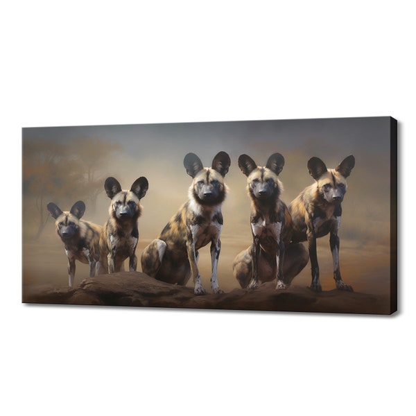 African Wild Dogs Family Canvas Print Art | Gift For Dogs Lover | Animals Wall Art Print | Wildlife Home Decor I Artwork For Nature Lover